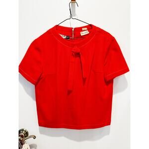 Vintage Red Tie Neck Short Sleeve Blouse Miss Polly Frederick & Nelson Size S